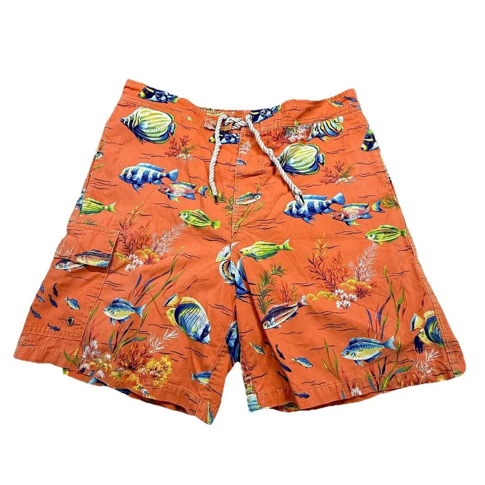 Vintage Polo Ralph Lauren swimming trunks Reef all over print Medium‎ Orange